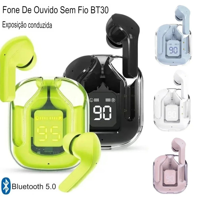 Fone de ouvido Bluetooth com tela digital transparente