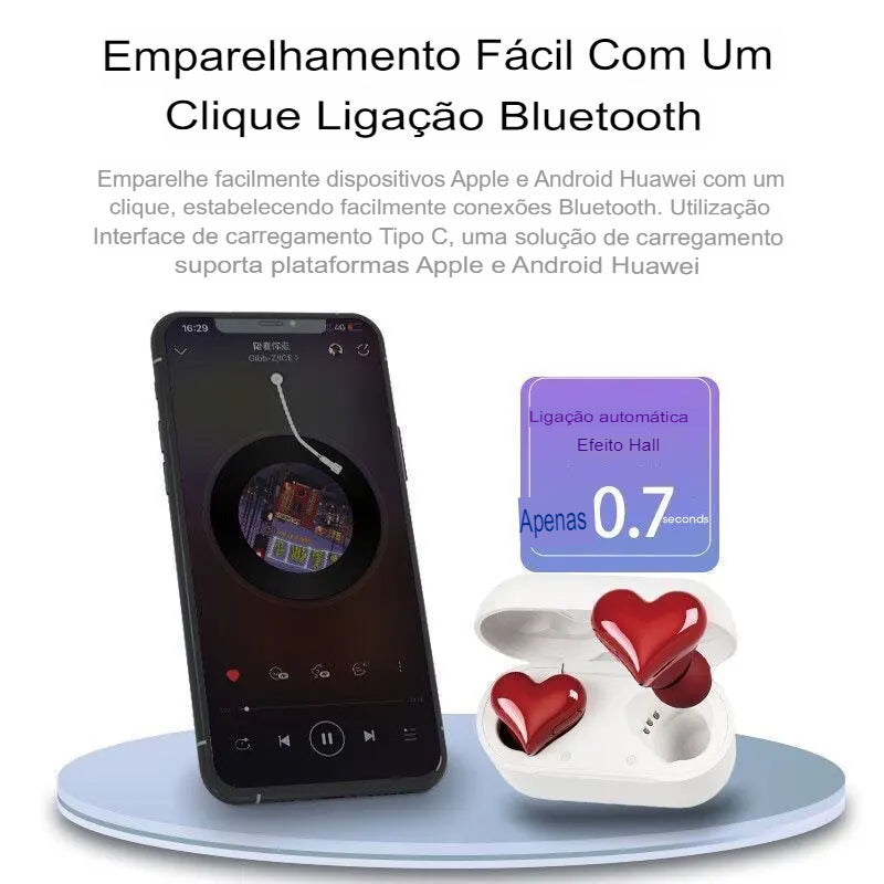 Fone de ouvido bluetooth coração