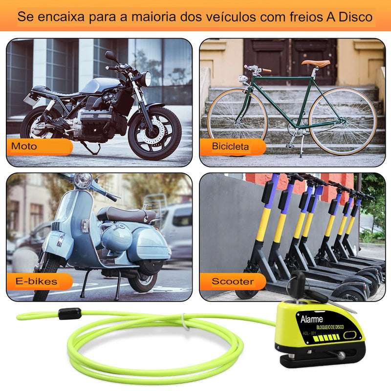 Alarme bloqueador de disco de moto e bicicleta